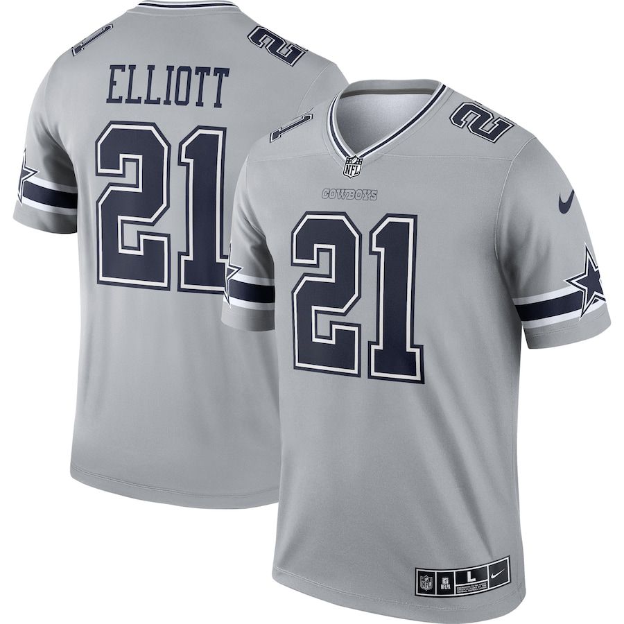 Men Dallas Cowboys 21 Ezekiel Elliott Nike Silver Inverted Legend NFL Jersey